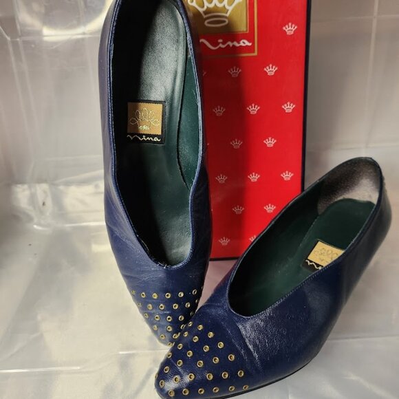Vintage Navy Kid NINA Ladies Pumps 6.5M - Picture 1 of 13
